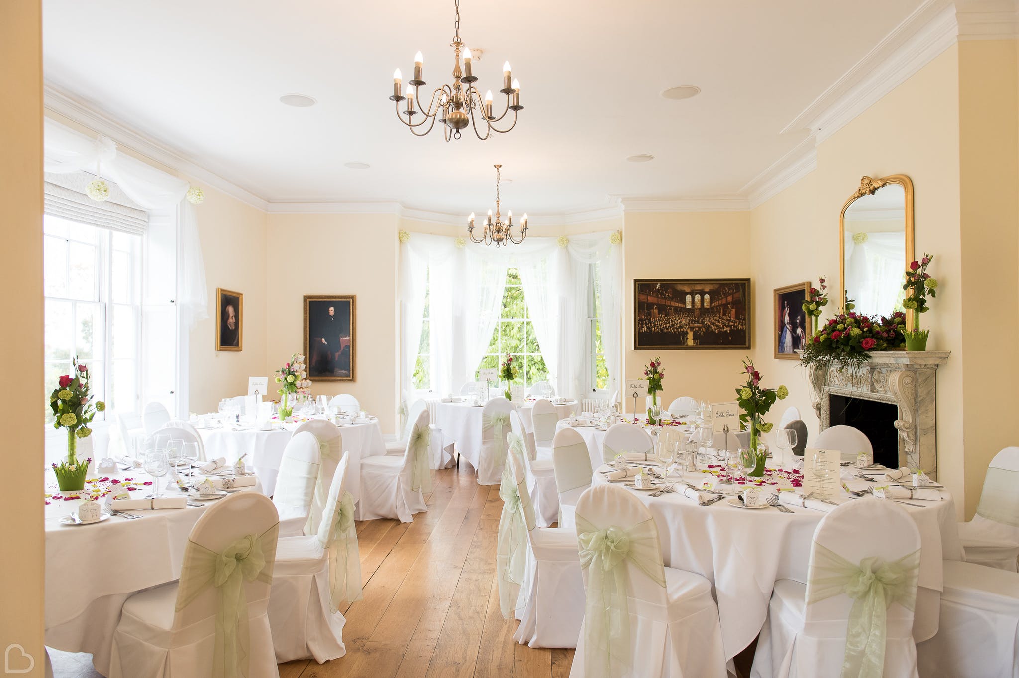 pembroke logde set up for a wedding breakfast