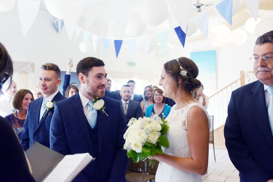 South West | Cornwall | Porthtowan | Autumn | Coastal | DIY | Blue | White | Bar | Real Wedding | Helen Court Photography #Bridebook #RealWedding #WeddingIdeas Bridebook.co.uk 