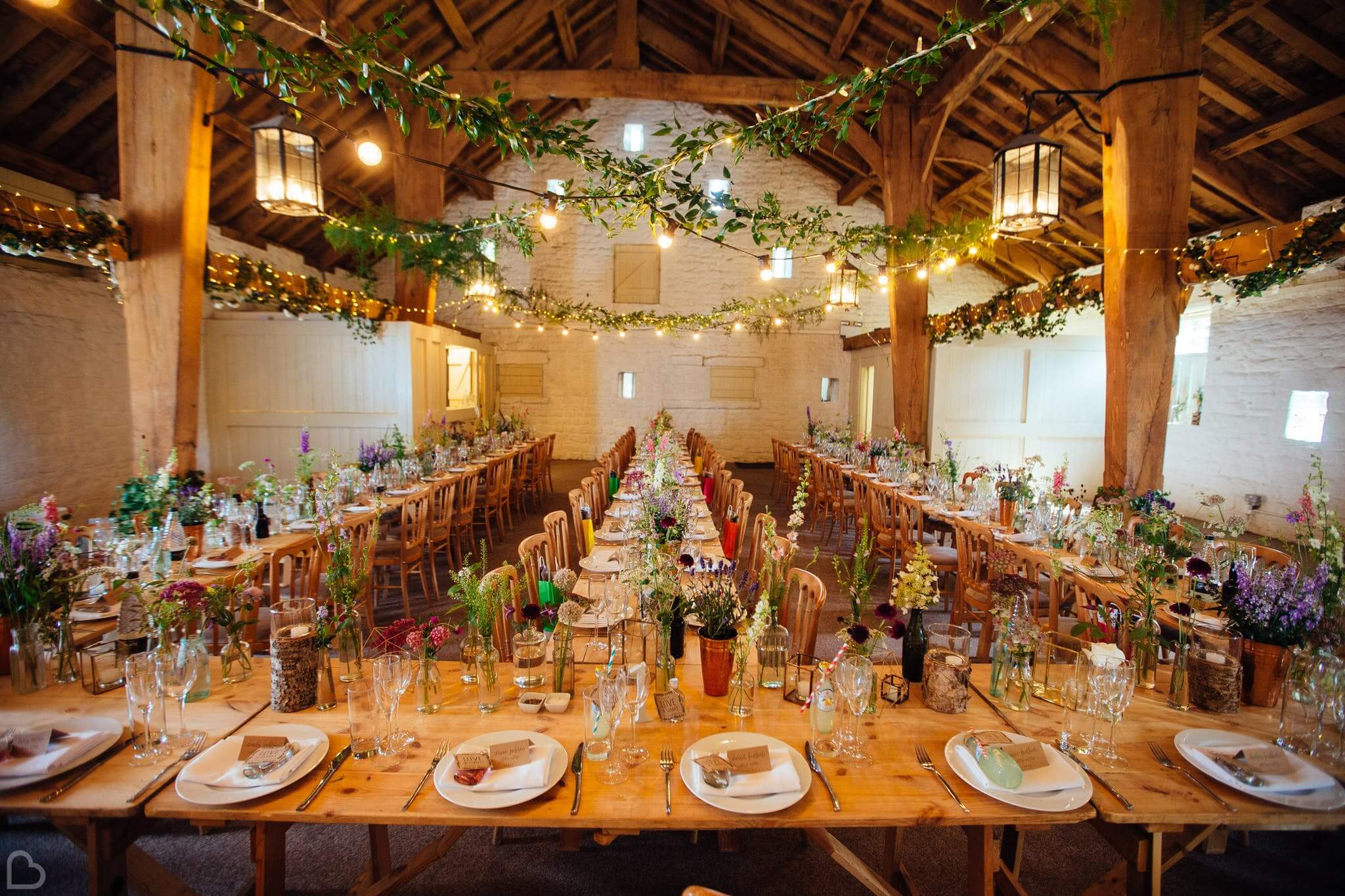 east riddleston barn ready for a festive wedding, this is a barn venue in yorkshire