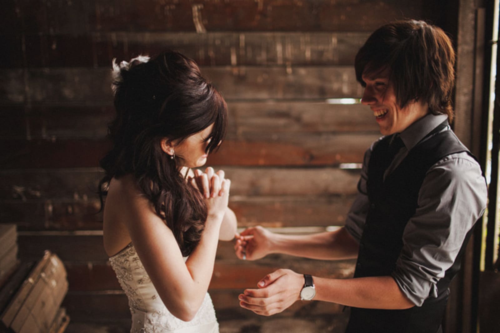 Bridebook.co.uk- groom sees bride for the first time