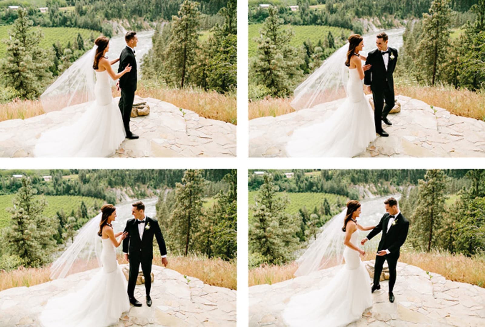 Bridebook.co.uk- bride taps groom on the shoulder and he turns around