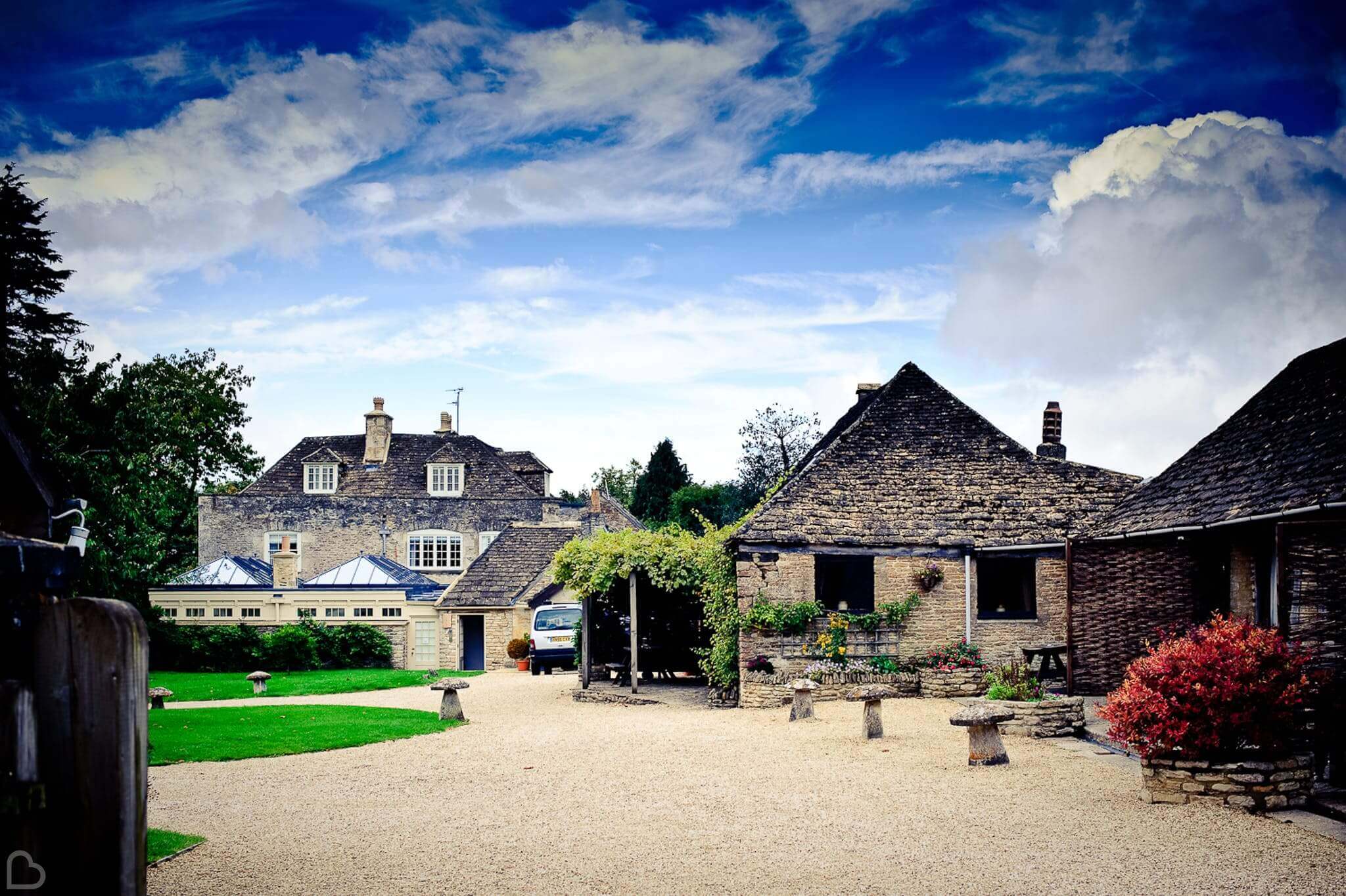 the great tythe barn on a sunny day 